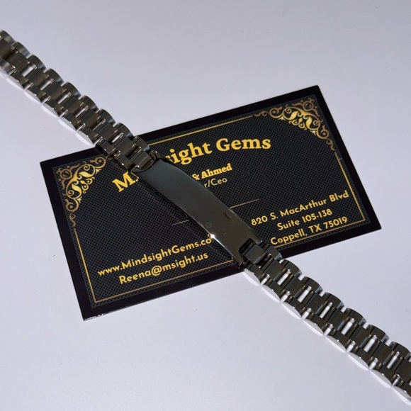 Men’s 14K White Gold Vermeil ID Bracelet – 8.5” Adjustable Solid Surgical Steel - Picture 3 of 3